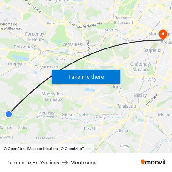 Dampierre-En-Yvelines to Montrouge map
