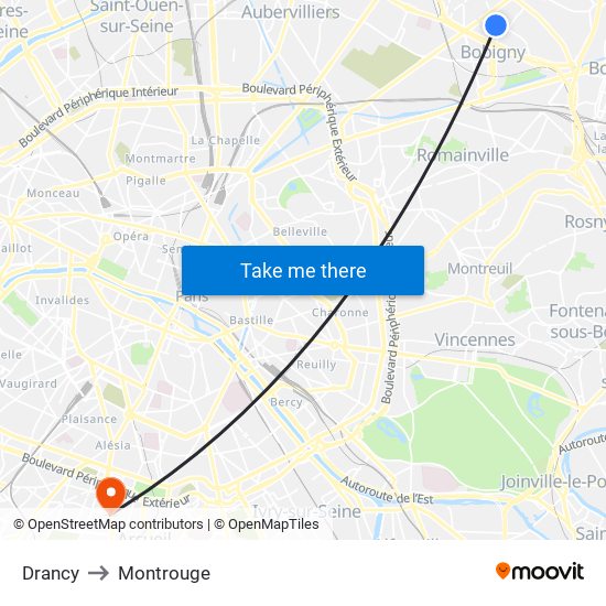 Drancy to Montrouge map