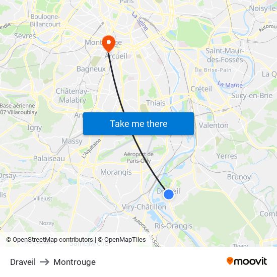 Draveil to Montrouge map