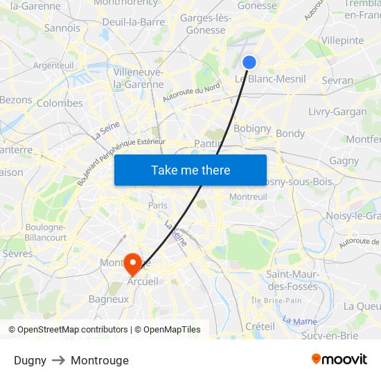 Dugny to Montrouge map