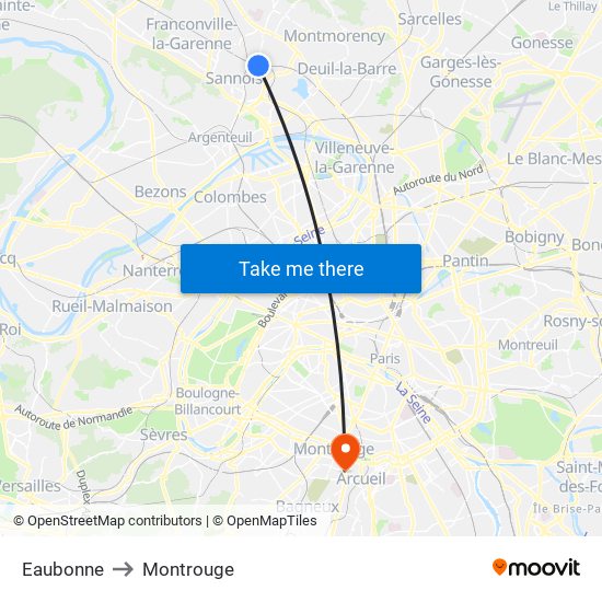 Eaubonne to Montrouge map