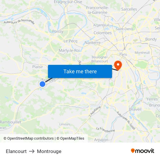 Elancourt to Montrouge map