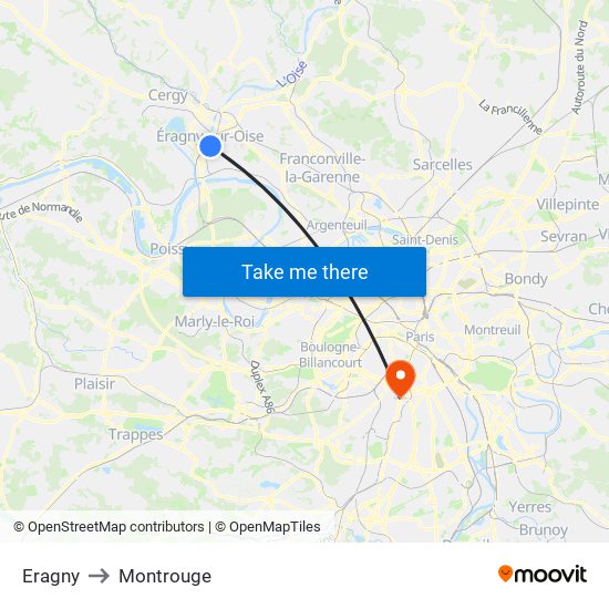 Eragny to Montrouge map