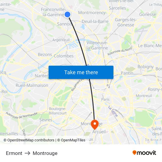 Ermont to Montrouge map