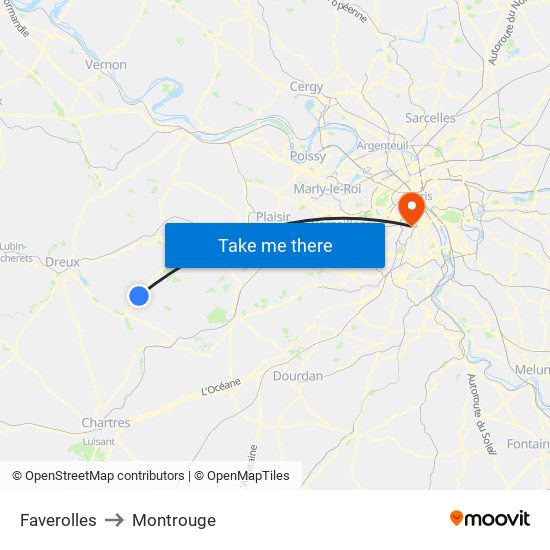 Faverolles to Montrouge map