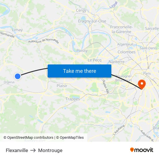 Flexanville to Montrouge map