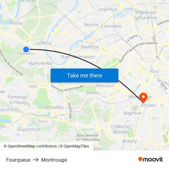 Fourqueux to Montrouge map