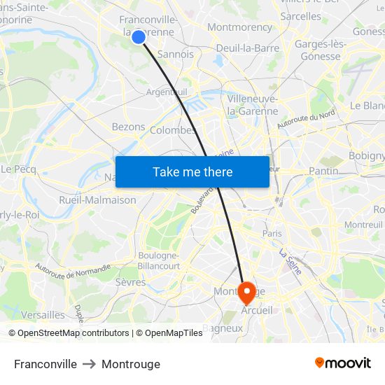 Franconville to Montrouge map