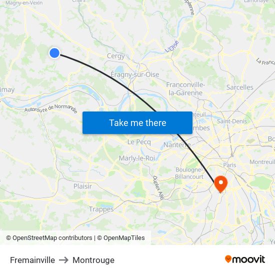 Fremainville to Montrouge map
