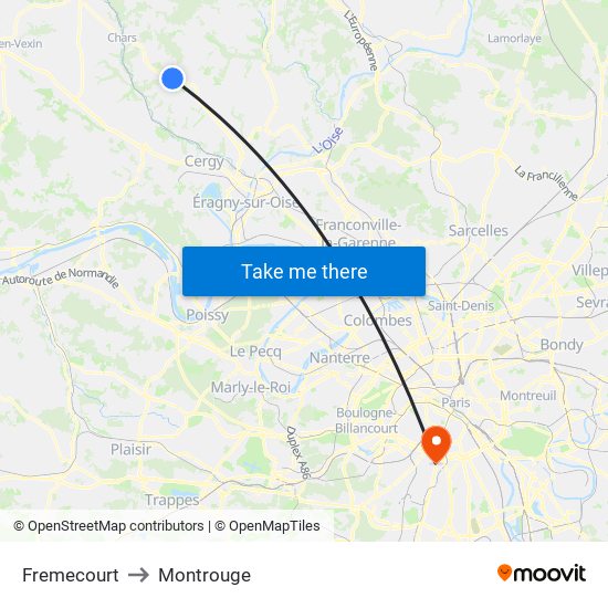 Fremecourt to Montrouge map