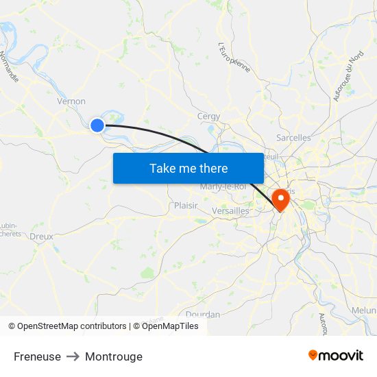 Freneuse to Montrouge map
