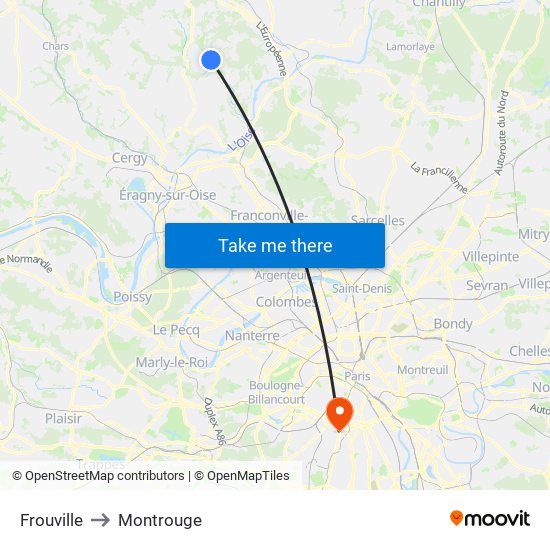 Frouville to Montrouge map