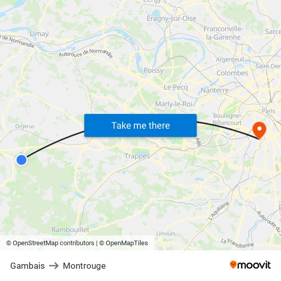 Gambais to Montrouge map