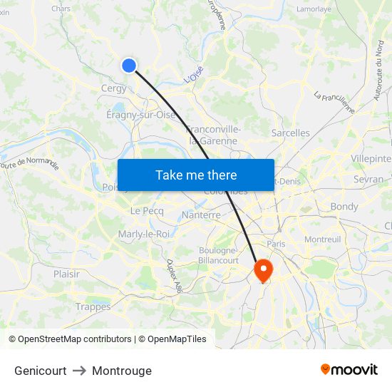 Genicourt to Montrouge map