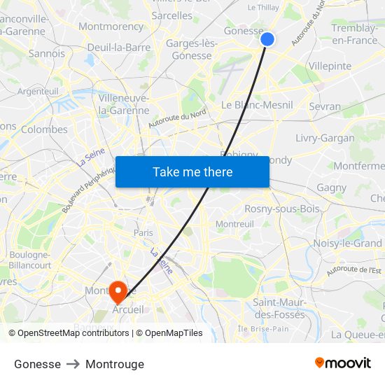 Gonesse to Montrouge map
