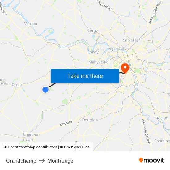 Grandchamp to Montrouge map