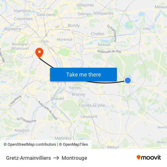 Gretz-Armainvilliers to Montrouge map