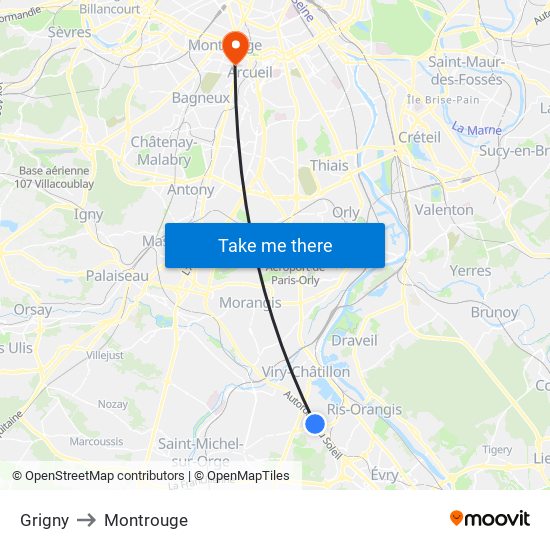 Grigny to Montrouge map