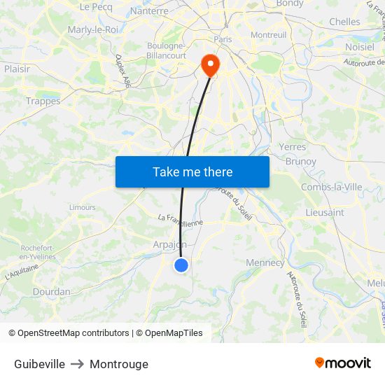 Guibeville to Montrouge map