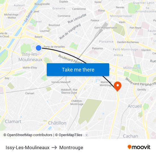 Issy-Les-Moulineaux to Montrouge map