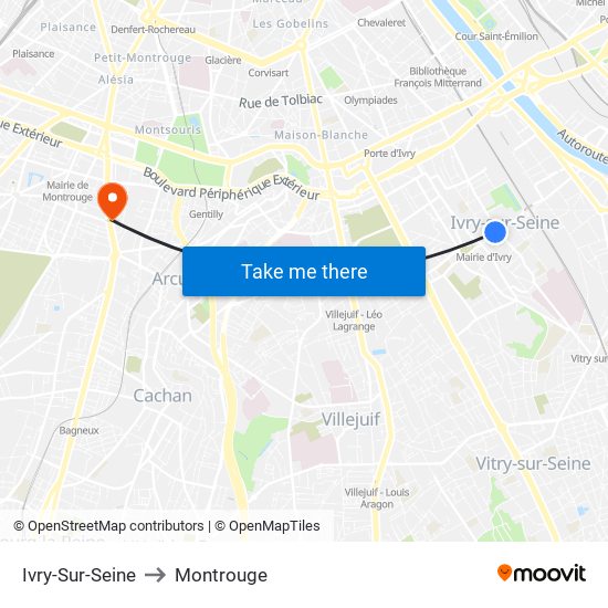 Ivry-Sur-Seine to Montrouge map
