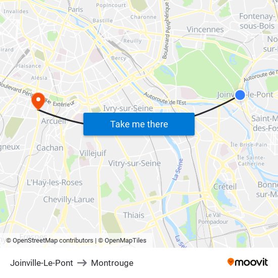 Joinville-Le-Pont to Montrouge map