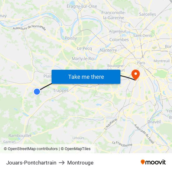 Jouars-Pontchartrain to Montrouge map