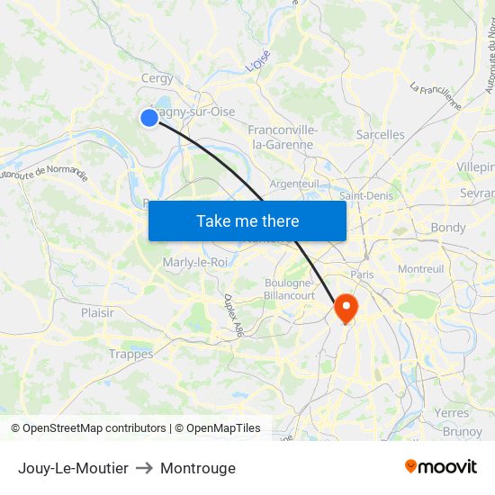 Jouy-Le-Moutier to Montrouge map