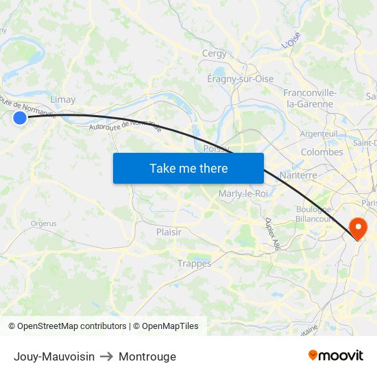 Jouy-Mauvoisin to Montrouge map