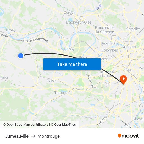 Jumeauville to Montrouge map
