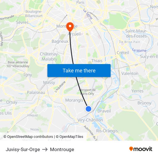 Juvisy-Sur-Orge to Montrouge map