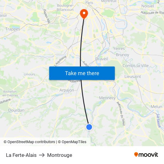 La Ferte-Alais to Montrouge map