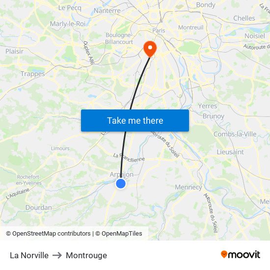 La Norville to Montrouge map
