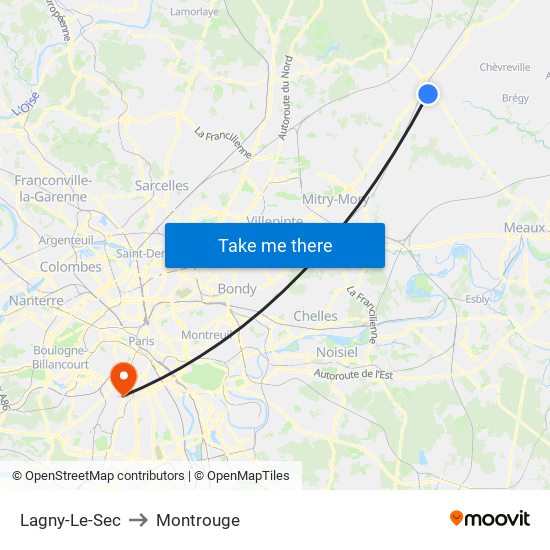 Lagny-Le-Sec to Montrouge map