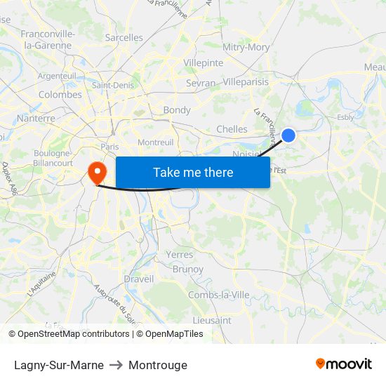 Lagny-Sur-Marne to Montrouge map