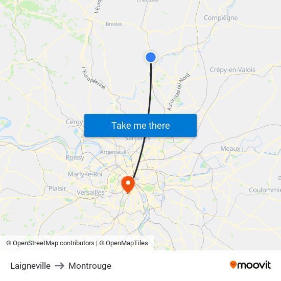 Laigneville to Montrouge map