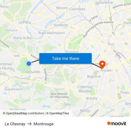 Le Chesnay to Montrouge map