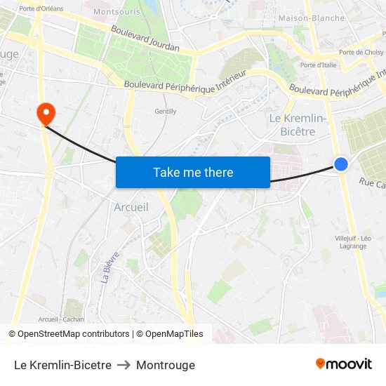 Le Kremlin-Bicetre to Montrouge map