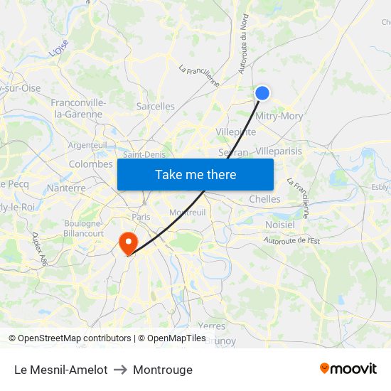 Le Mesnil-Amelot to Montrouge map