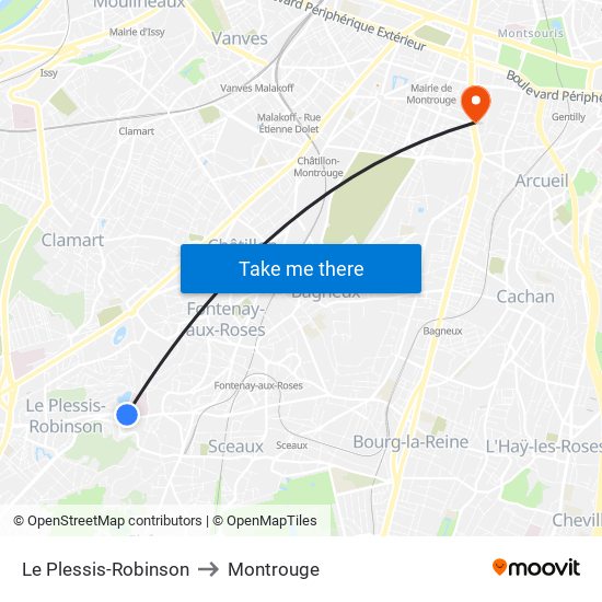 Le Plessis-Robinson to Montrouge map