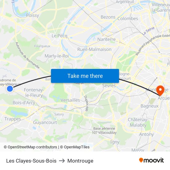 Les Clayes-Sous-Bois to Montrouge map