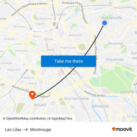 Les Lilas to Montrouge map