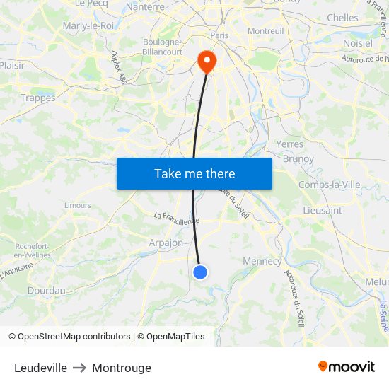 Leudeville to Montrouge map