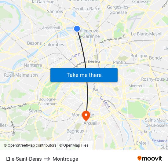 L'Ile-Saint-Denis to Montrouge map