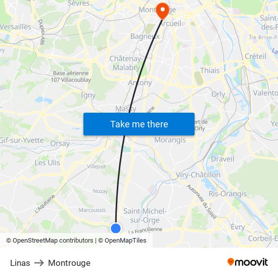 Linas to Montrouge map