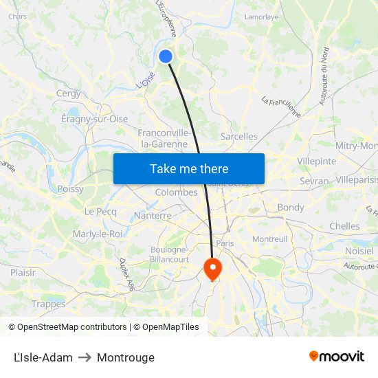 L'Isle-Adam to Montrouge map