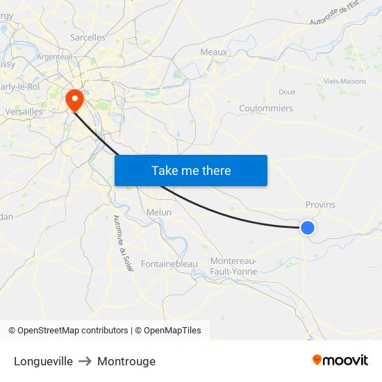 Longueville to Montrouge map