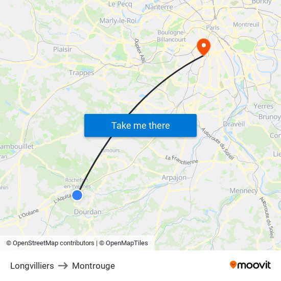 Longvilliers to Montrouge map