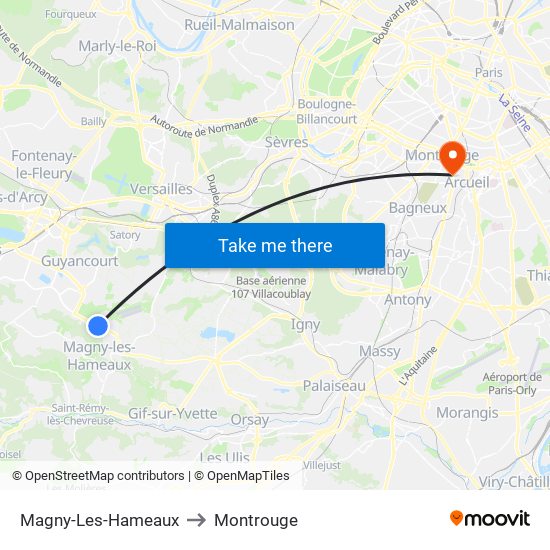 Magny-Les-Hameaux to Montrouge map