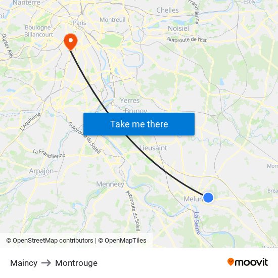 Maincy to Montrouge map